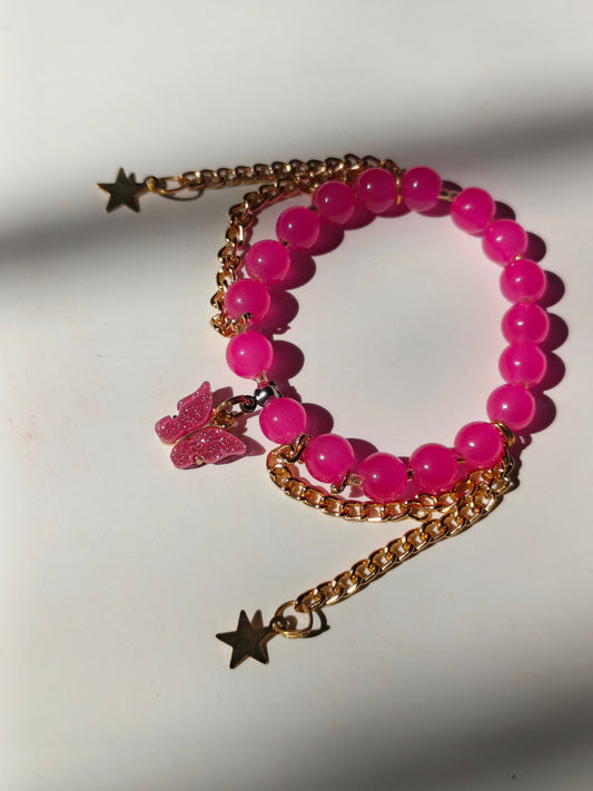 Pink butterfly charm bracelet set