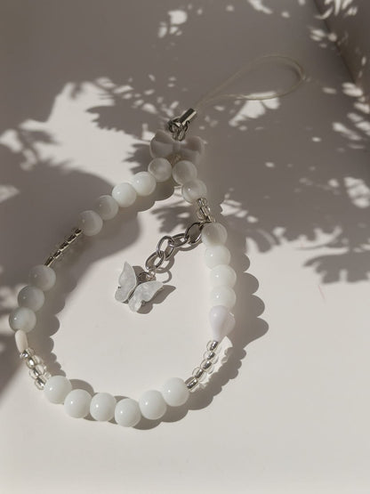 White Butterfly Charm Phone Lanyard