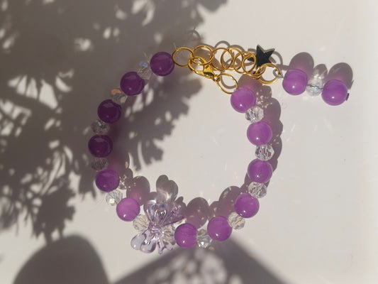 Purple white bow Beaded Bracelet