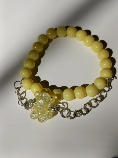 Yellow Teddy Bear Charm Bracelet Set