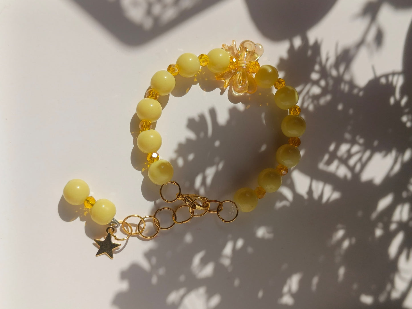 Yellow white bow Beaded Bracelet