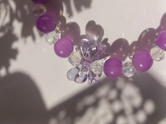Purple white bow Beaded Bracelet