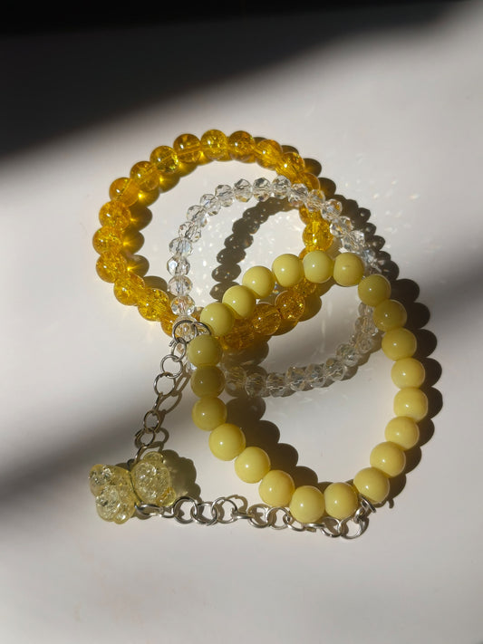 Yellow Teddy Bear Charm Bracelet Set