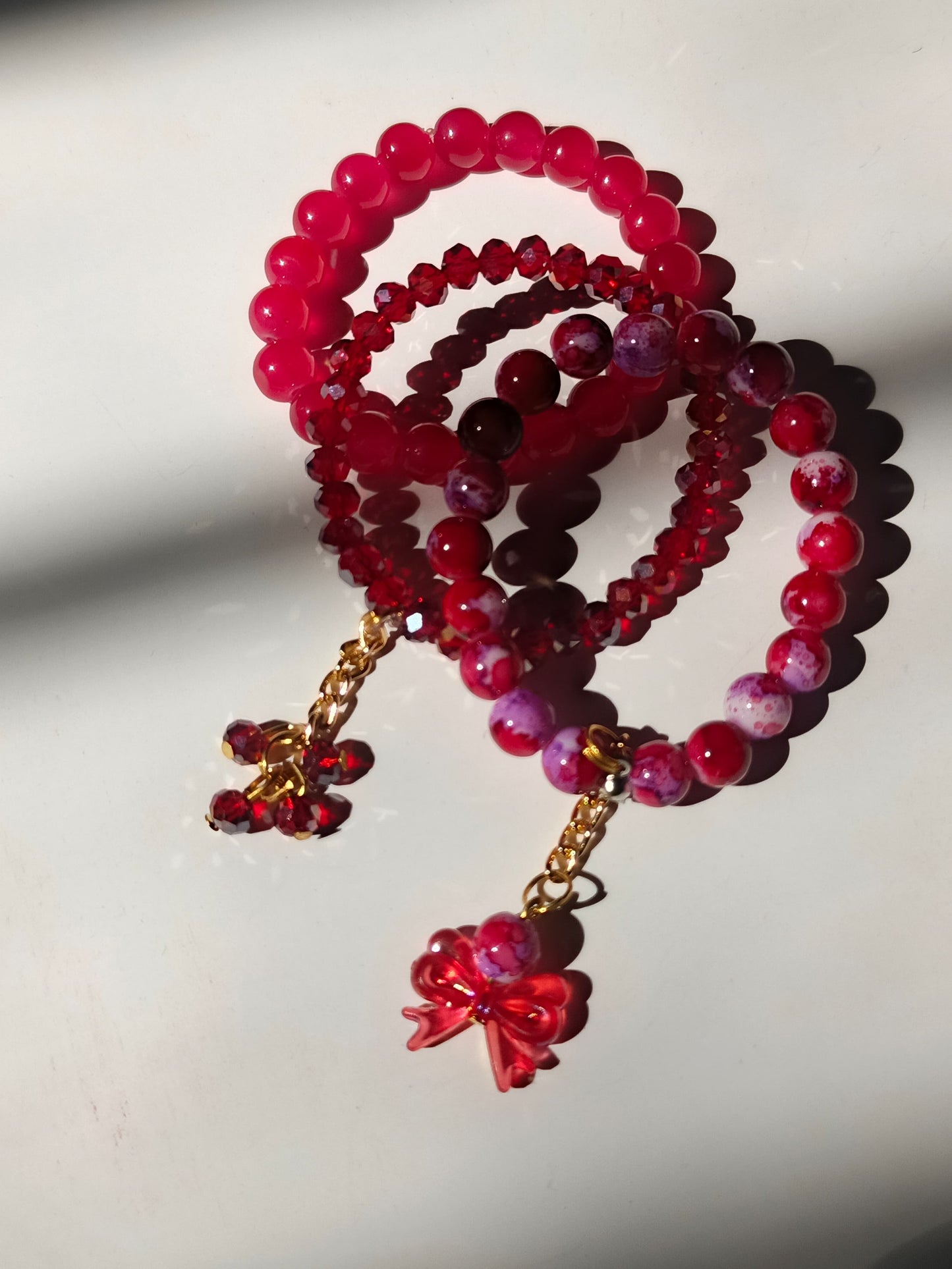 Red bow bracelet set